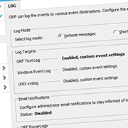 Log settings page in the Administration Tool